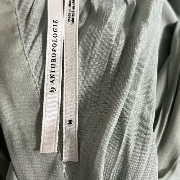 Anthropologie Backless Mint Green Ruched Blouse Women's Size M Elegant Satin Top - Picture 3 of 13